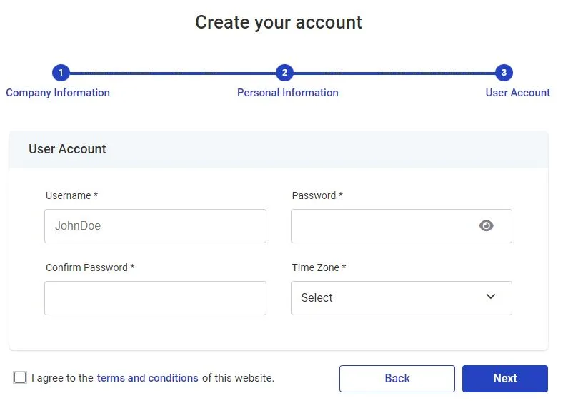 Online Ordering User Account